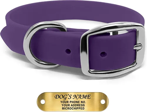 Vista 11 de Regal Dog Products Collares de perro pequeños negros impermeables con placa de nombre personalizada grabada Collar de perro de Biothane