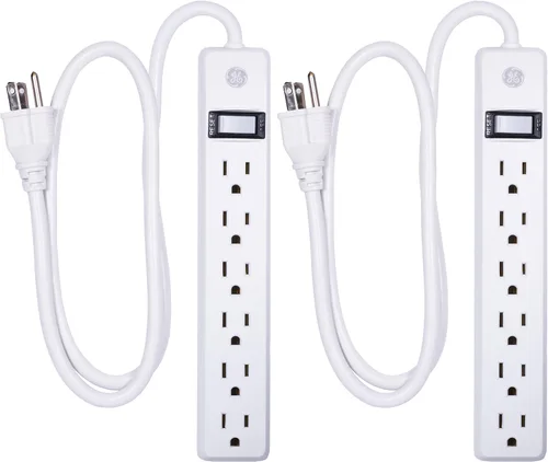 Vista 2 de GE Protector SurGE de 6 tomas de tierra, 450 julios, paquete de 2 regletas de alimentación, cable de extensión de 3 pies de largo y regleta