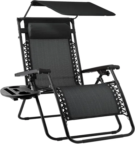 Vista 25 de Sillón plegable de gravedad cero para patio, con toldo ajustable y reposacabezas Amatista púrpura