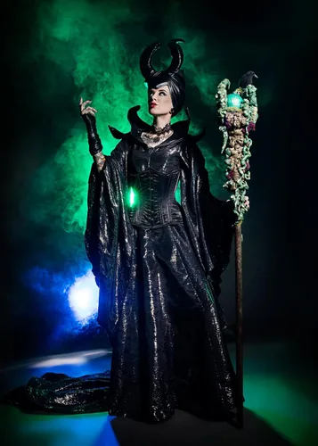 Vista 7 de JEGERMIG Feather Cape Shawl with Maleficent Horns Headband Set Halloween Costumes Couples Adults