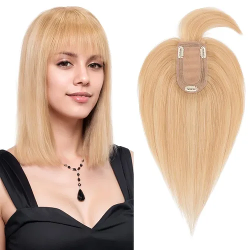 Vista 35 de Benehair Peluca de cabello con clip con flequillo, peluca secreta de cabello 100% humano, postizo superior con flecos, peluca de repuesto