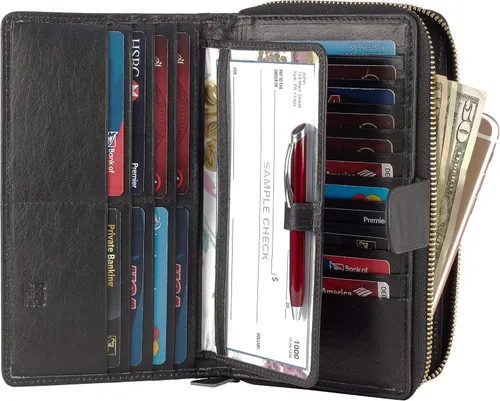 Vista 22 de Cartera grande de piel para mujer con bloqueo de identificación por radiofrecuencia