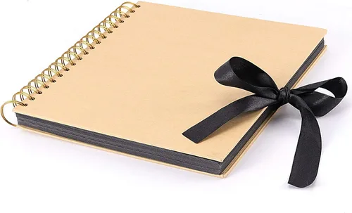 Vista 3 de 2 álbumes de recortes de 10 x 10 pulgadas, 100 páginas, de tapa dura, marrón, papel negro, espiral con cinta y calcomanías en las esquinas, álbum