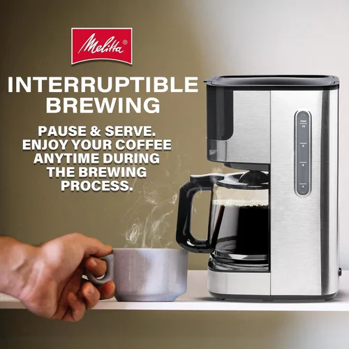 Vista 3 de Melitta Aroma Tocco - Cafetera de goteo de vidrio de 10 tazas, automática y programable, capacidad de 96 onzas con 5 filtros de café, color negro