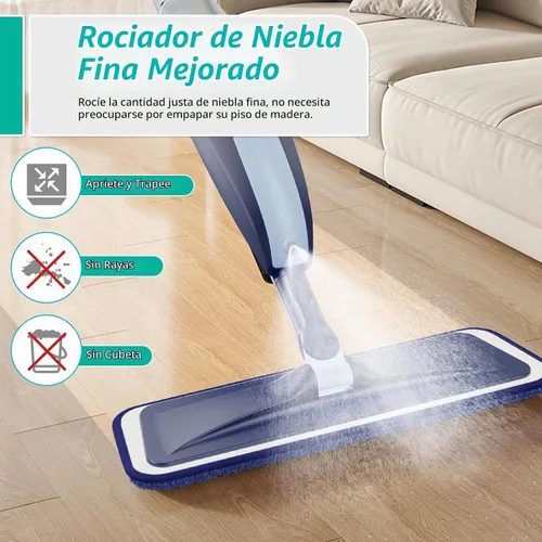 Vista 3 de Mopa con aerosol para limpieza de suelos, mopa de microfibra para pisos de madera TRAV-ROUND con 3 almohadillas lavables reutilizables, apta