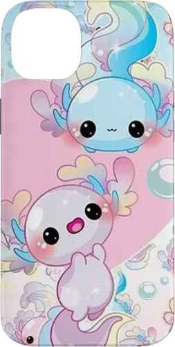 Vista 15 de Linda funda Kawaii Axolotl azul y rosa para iPhone 17