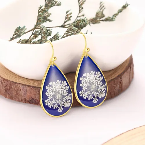 Vista 55 de Forget-Me-Not and Queen Anne's Lace Pressed Wildflower Earrings Pressed Flower Earrings Handmade Drop and Dangle Earrings Gift for Woman