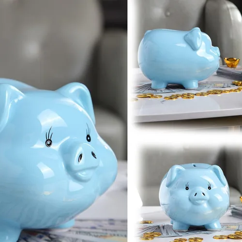 Vista 3 de Alcancía de cerdo de cerámica para niños, banco de dinero para adultos, Gilrs Alcancias de Dinero para adultos niños, banco de monedas, decoración
