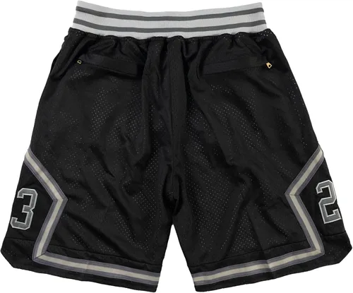 Vista 2 de Pantalones cortos de baloncesto para hombre, pantalones cortos de malla retro bordados con bolsillos, para fanáticos de la escuela secundaria