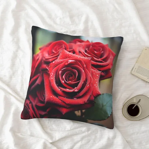 Vista 5 de Fundas de almohada cuadradas decorativas para sofá, hermosas fundas de almohada con rosas rojas, funda de cojín de doble cara para sala de estar