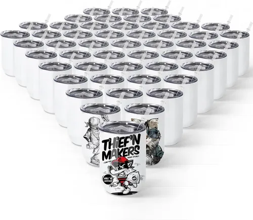 Vista 7 de AGH Vasos de vino de sublimación de 12 onzas, 4 tazas aisladas de acero inoxidable rectas para transferencia de calor de envoltura completa, tapa