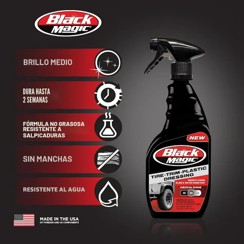Vista 3 de Black Magic 120230 - Apósito de plástico para moldura de neumáticos, brillo medio, sin rayas, resistente al agua y no grasa para neumáticos