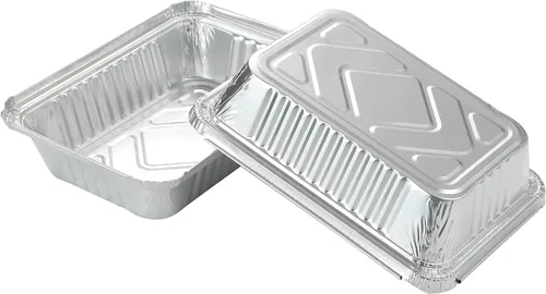 Vista 4 de Waytiffer Paquete de 25 sartenes desechables de papel de aluminio con tapas, latas de pan resistentes de 2.25 libras, capacidad de 8.5 x 6.3