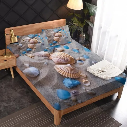 Vista 2 de Juego de sábanas con temática de playa tamaño individual, sábanas costeras, microfibra suave, bolsillo profundo, sábanas y fundas de almohada