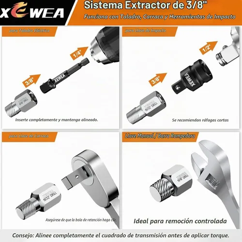 Vista 4 de XEWEA 14PCS 3/8" Drive Screw Extractor Set，Multi-Spline Easy Out
