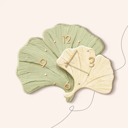 Vista 3 de Decorative Wall Clocks for Living Room, Large Wall Clock, 3D Wall Art Kitchen Clock, Ginkgo Leaf Sculpture for Bedroom Office(Green,Large)