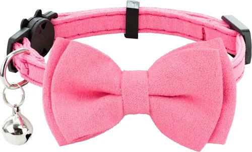 Vista 6 de Collar de gato con pajarita de campana Breakaway Kitten Small Pet Safety Solid Wedding Basic Pure Color Suede Soft Adjustable Sailor Bow - [1