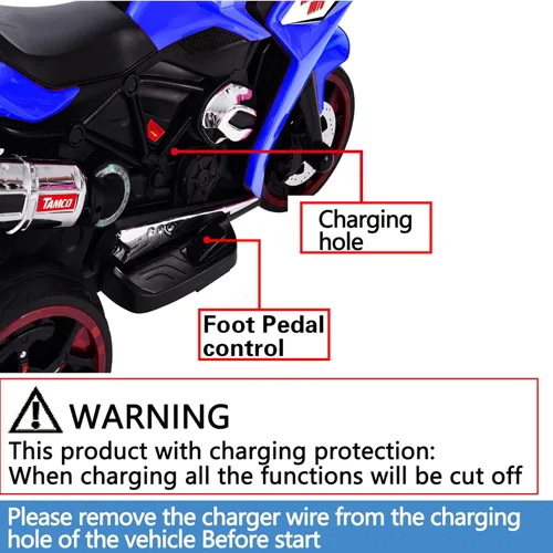 Vista 5 de TAMCO - Motocicleta eléctrica para niños con 3 ruedas, recargable, con ruedas ligeras (azul)
