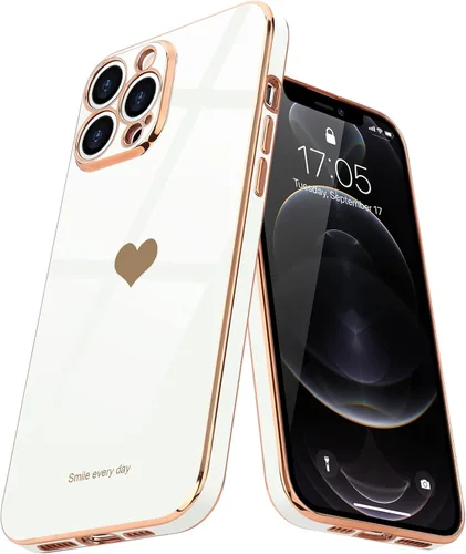 Vista 14 de Teageo Funda para iPhone 12 Pro para mujeres y niñas, diseño de corazón de amor, cubierta trasera suave, protección completa de la cámara, Negro