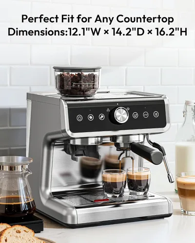 Vista 8 de EUHOMY Máquina de Espresso con Molinillo, Cafetera de 20 Bares con Varilla de Vapor para Espumar Leche, Máquinas de Café Espresso Profesionales