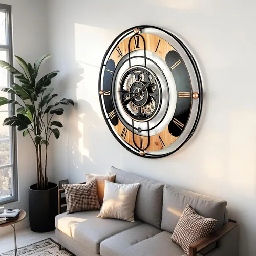 Vista 3 de ImprovingLife The Gears Clock - Reloj de pared con engranaje móvil real de 36 pulgadas, línea Suiza (negro, 36 pulgadas (35.4 in)