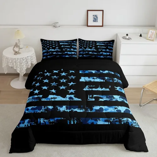 Vista 2 de Erosebridal Juego de edredón de bandera estadounidense tamaño individual para niños y adolescentes, juego de ropa de cama de camuflaje, edredón