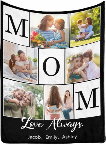 Vista 2 de MyPupSocks Manta personalizada para mamá, regalos personalizados para mamá, manta de cama con fotos, regalos de cumpleaños para mujeres, mamá