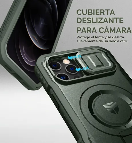 Vista 5 de Dexnor - Funda para iPhone 12 & iPhone 12 Pro con tapa deslizante para cámara, soporte ajustable y protector de pantalla integrado, carcasa
