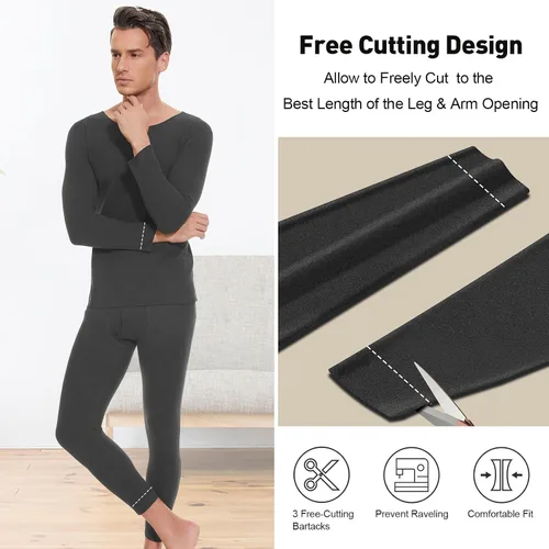 Vista 4 de SIMIYA Men's Thermal Underwear Set Long Sleeves Long Johns Set Base Layer Fleece Lined Tops & Bottoms