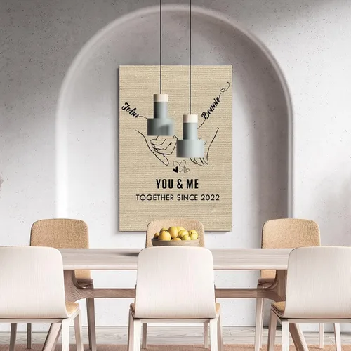 Vista 7 de ENQU Lienzo enmarcado a mano, obra de arte personalizada con nombre, fecha y palabra especial, regalos para parejas para aniversario, boda
