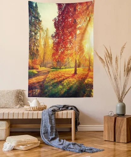 Vista 22 de Ambesonne Tapiz bohemio, diseño floral de bruja, luna y mariposa con adornos de mandala, decoración de tela para colgar en la pared para dormitorio