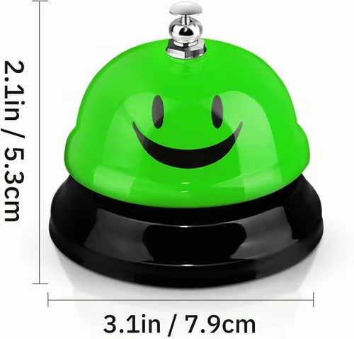 Vista 2 de Hotop Campanas de escritorio de 3 piezas para servicio, divertida recepción, sonriente, timbre de metal, timbre de llamada, para cocina, hotel