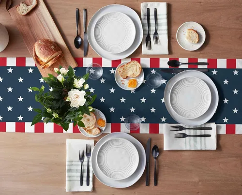 Vista 3 de Día de la Independencia, 4 de julio, camino de mesa de arpillera de lino para cenas, fiestas, decoración de cocina, bandera patriótica de Estados