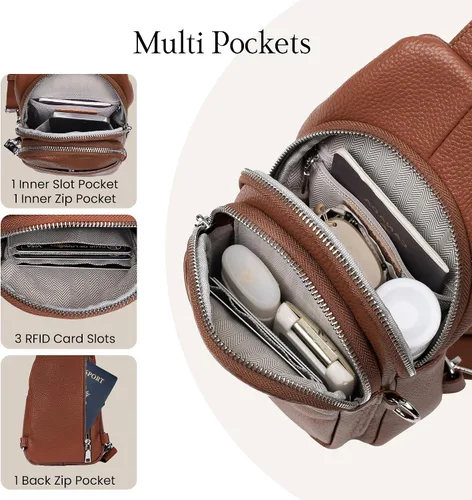 Vista 4 de befen Bolso bandolera pequeño de cuero genuino para mujer, antirrobo, bolsa cruzada para el pecho, riñoneras para viajes con ranuras para tarjetas