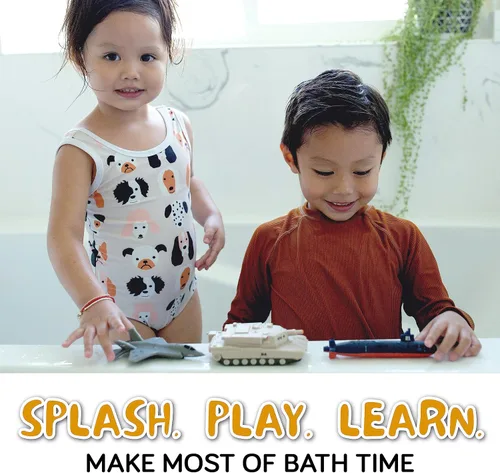 Vista 5 de SplashEZ Juguetes de Baño para Niños de 4-8 Años, Juguetes de Baño para Niños Varones, Sin Moho Sin Agujeros Sellados, Conjunto de Juego Militar