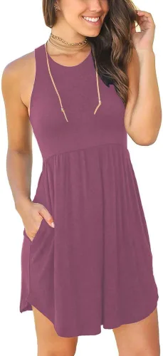 Vista 2 de Longyuan - Vestido de verano para mujer, casual, sin mangas, elástico, con bolsillos
