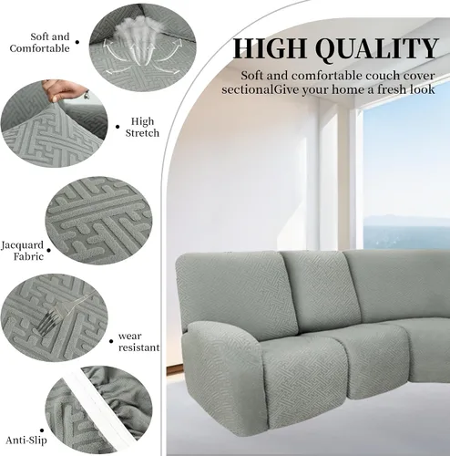 Vista 5 de Fundas 100% impermeables para sofá reclinable seccional, fundas para sofá reclinable en forma de L, funda para sofá seccional de esquina