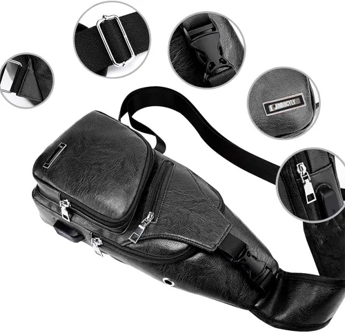 Vista 4 de JUMO CYLY Bolso bandolera de cuero para hombre con bolsa impermeable para hombre