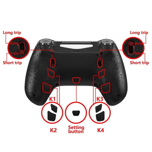 Vista 4 de eXtremeRate Scarlet Red Decade Tournament Controller (DTC) Upgrade Kit for PS4 Controller JDM-040050055, Upgrade Board & Ergonomic Shell & Back