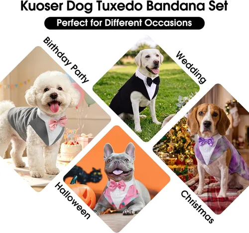 Vista 7 de Kuoser Conjunto de esmoquin para perro, traje de perro y bandana Negro