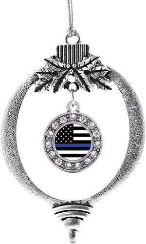 Vista 106 de Inspired Silver - Adorno con dije de cara de carlino - Adornos navideños de círculo de plata con joyas de circonita cúbica