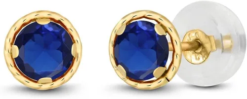 Vista 88 de Gem Stone King Aretes redondos de oro amarillo de 14 quilates con piedra natal Redondos de 0.157 in Aretes de oro para mujeres y hombres