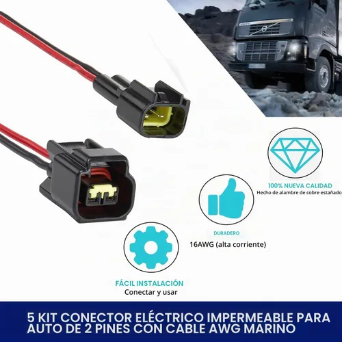 Vista 4 de Conectores impermeables de 2 pines, conector de cable eléctrico automotriz impermeable de 16AWG, macho hembra de desconexión rápida para automóvil