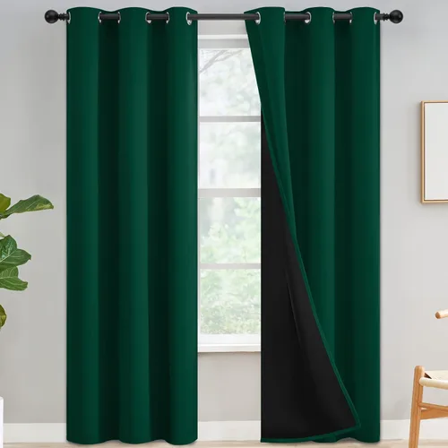 Vista 74 de Yakamok Cortinas negras, cortinas de ventana con aislamiento térmico y eficiencia energética para dormitorio, cortinas opacas completas y cortinas