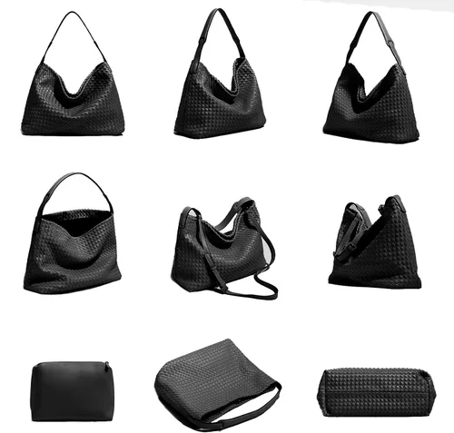 Vista 6 de Bolso Boston para mujer, bolso tejido de cuero vegano, bolso de mensajero para mujer, bolso cruzado de hombro de moda, casual hobo