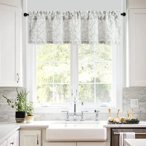 Vista 10 de VOGOL Cortinas de cenefa de jacquard dorado con diseño de flores de lujo para dormitorio, sala de estar, comedor, 52 x 14 pulgadas, 1 panel, negro