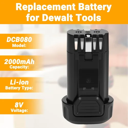 Vista 2 de Joiry Batería de repuesto de iones de litio de 8 V 2000 mAh con mayor seguridad y mayor tiempo de funcionamiento, compatible con herramientas