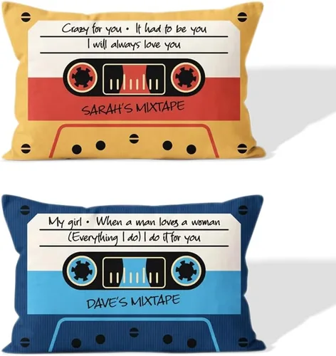 Vista 5 de BYFDIY Personaliza tu propia funda de almohada Mixtape Retro de los años 80, funda de almohada personalizada con cinta de cassette, regalos