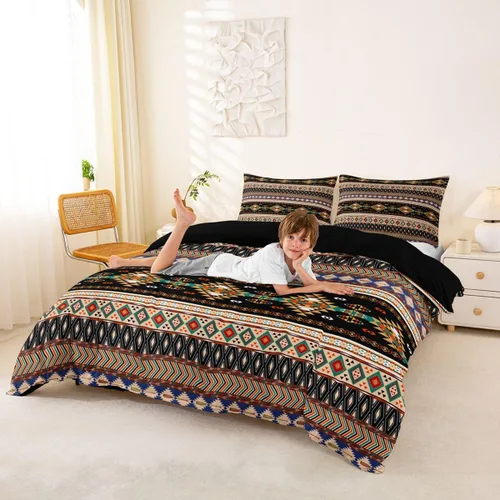 Vista 13 de Juego de funda de edredón geométrica negra Twin XL, juego de ropa de cama a rayas negras y blancas, moderno, suave, de lujo, de microfibra