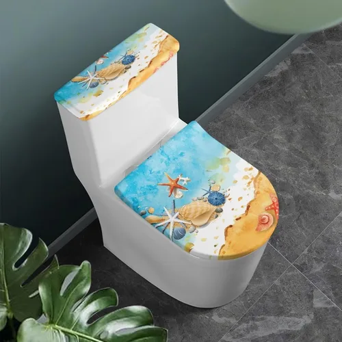 Vista 8 de Ystardream Juego de 2 fundas de inodoro y fundas de asiento de mar profundo, fundas de tapa de asiento de inodoro, fundas lavables para tanque